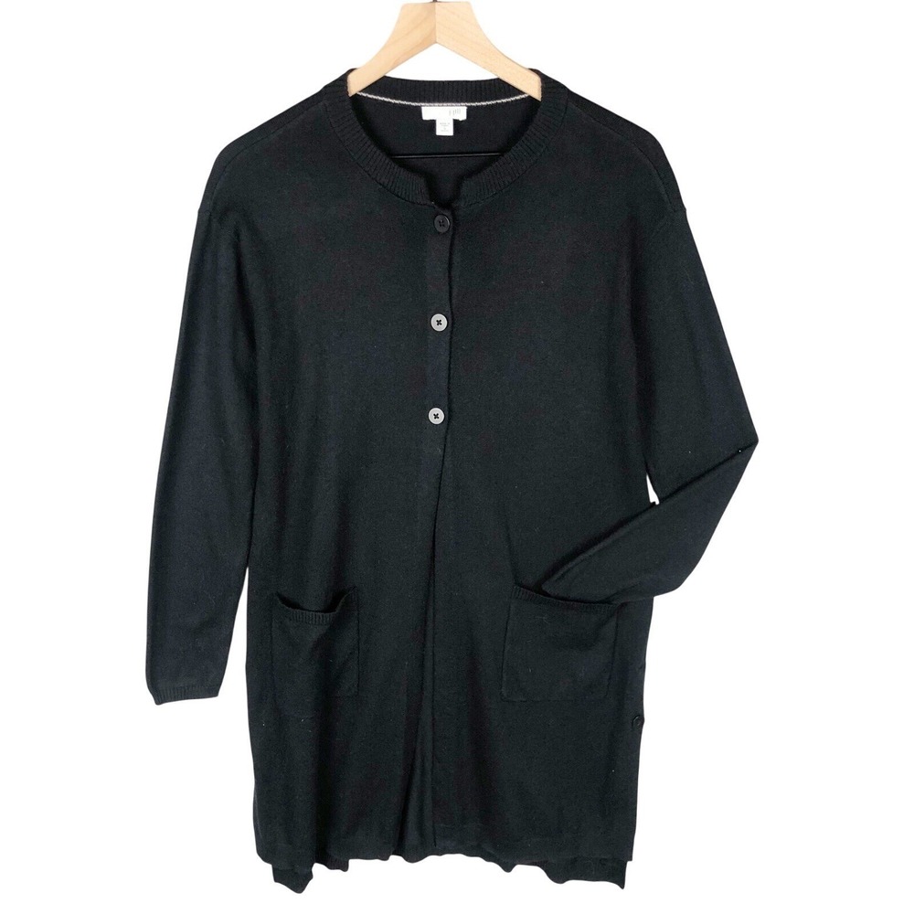 J.‎ JILL Wool Blend Duster Cardigan Sz SP Petite Black Sweater Pockets Capsule